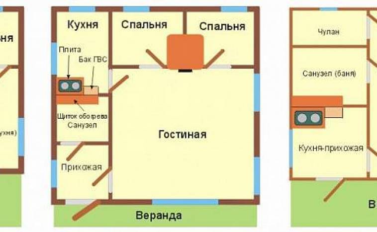 Проект дома с печью в центре дома